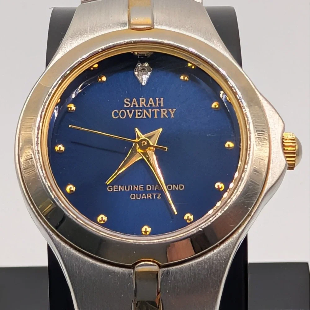 Sarah Coventry Blue Sunburst Dial Diamond‎ Accent Quartz Watch Two Tone 24mm